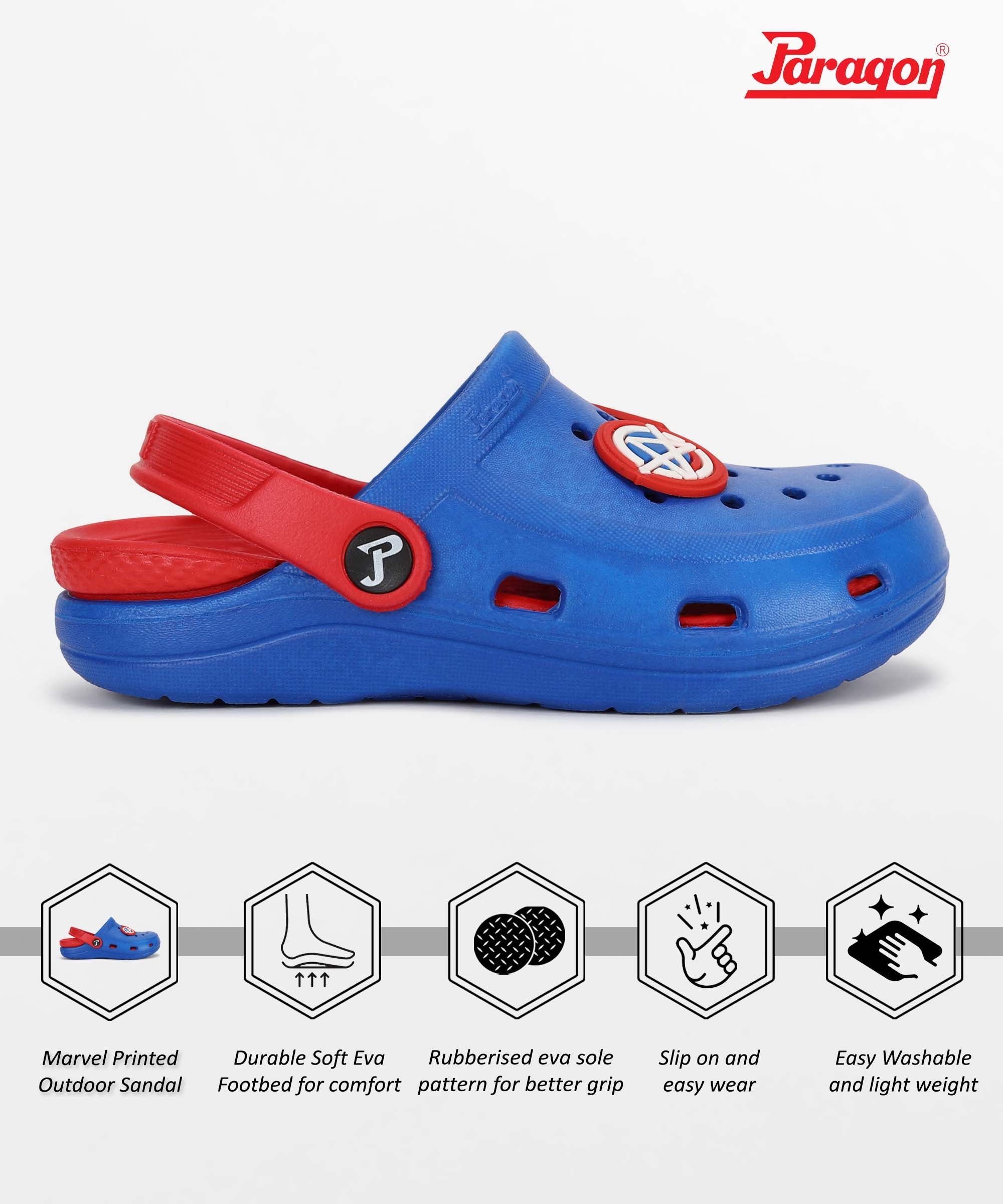 Marvel Captain America EVMK8013K Kids&#39; Casual Clogs | Stylish Clogs for Kids with Durable Anti-Skid Sole, Cushioned Foot Support &amp; Sturdy Build | Ideal for Outdoor Use