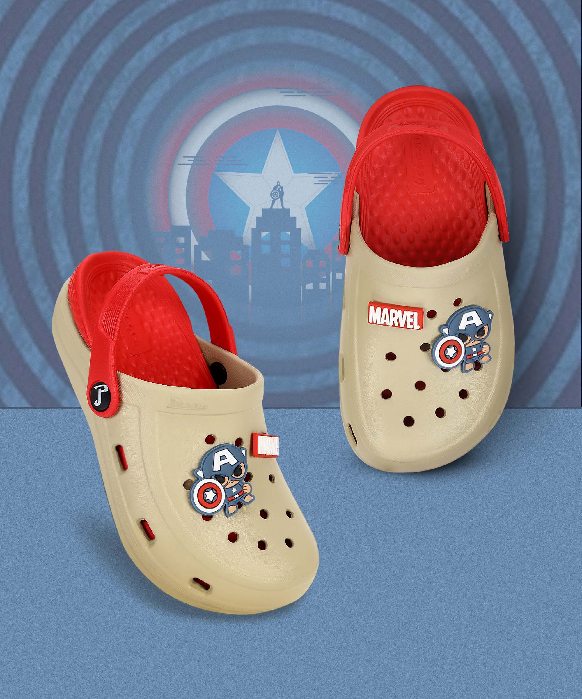 Marvel Captain America EVMK8013K Kids&#39; Casual Clogs | Stylish Clogs for Kids with Durable Anti-Skid Sole, Cushioned Foot Support &amp; Sturdy Build | Ideal for Outdoor Use