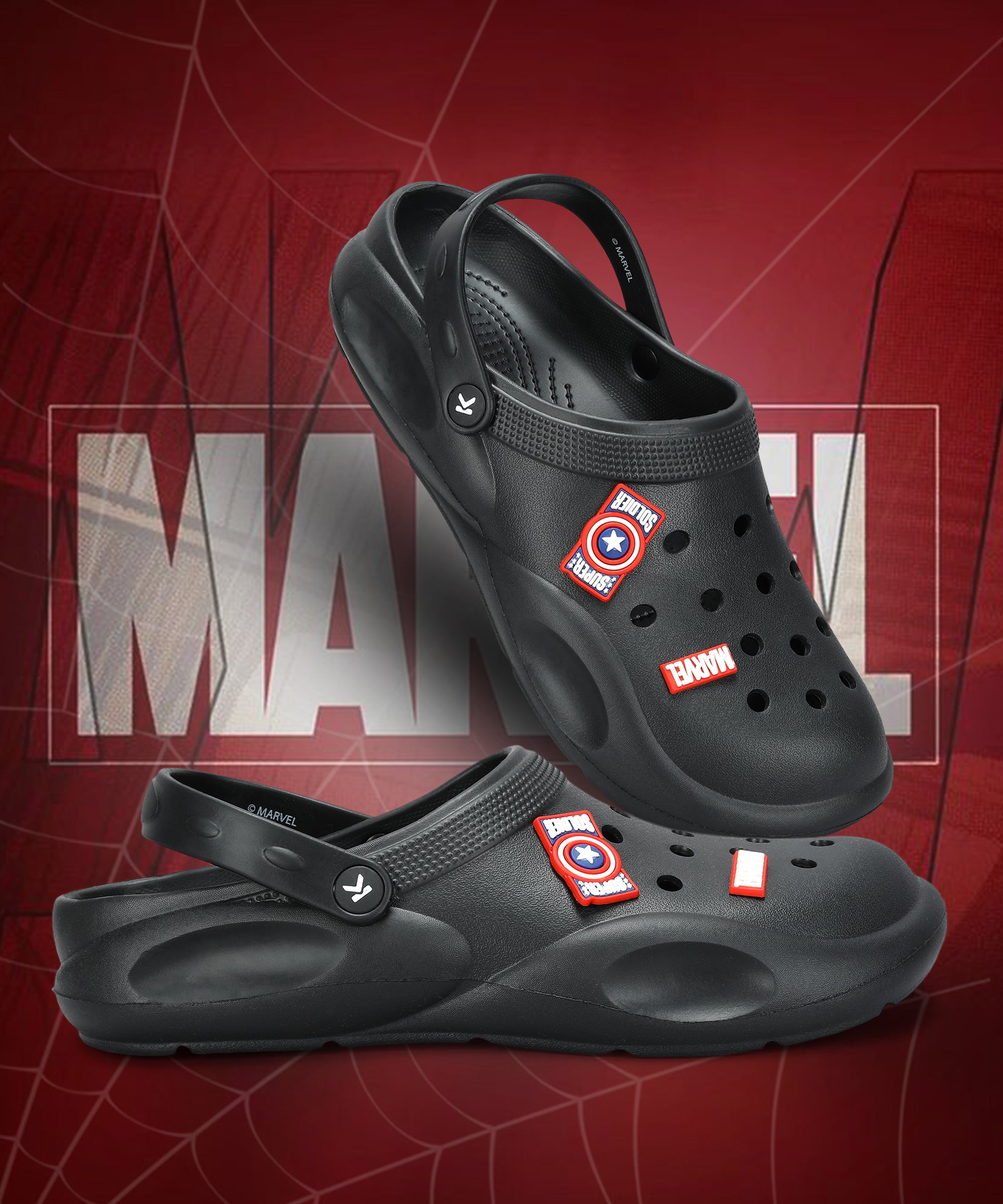 Paragon x Marvel Men&#39;s Black  Clogs | Waterproof, Lightweight &amp; Anti-Skid