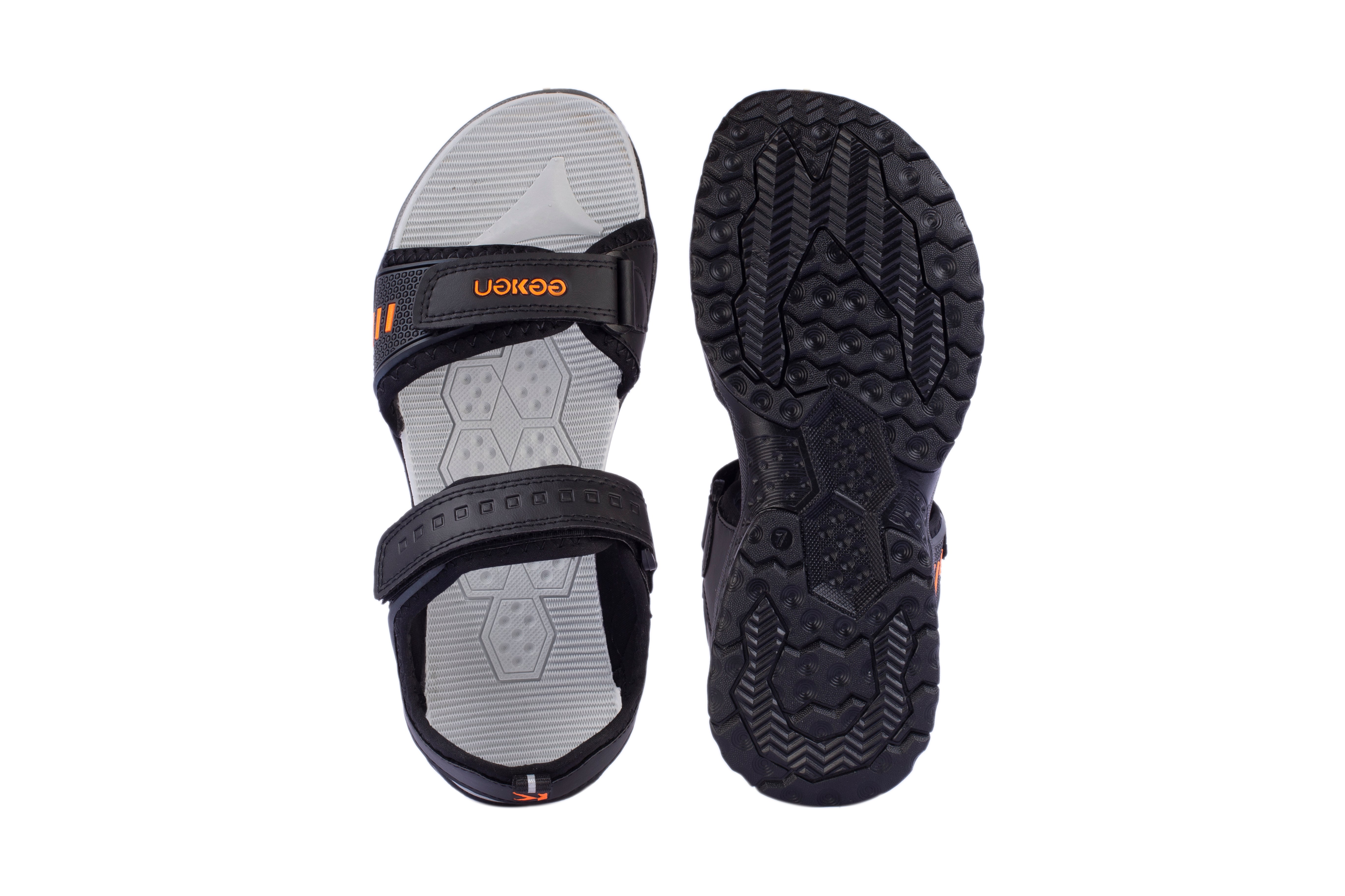 Eeken Lightweight Anti-Skid Black And Orange Casual Sandals For Men