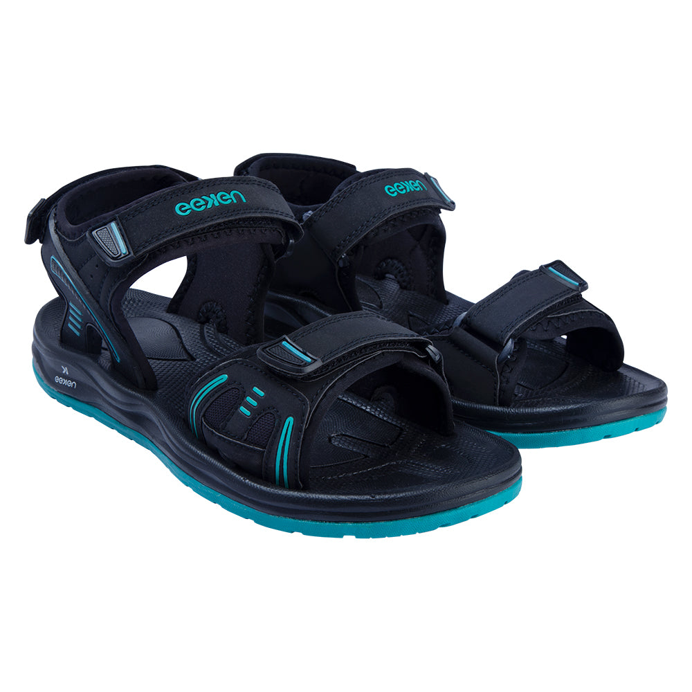 Eeken Classic Black And Teal Casual Outdoor Sandals For Men