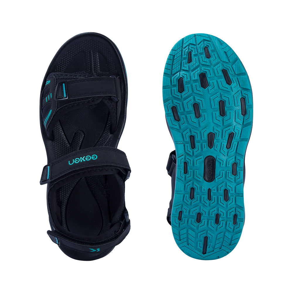 Eeken Classic Black And Teal Casual Outdoor Sandals For Men