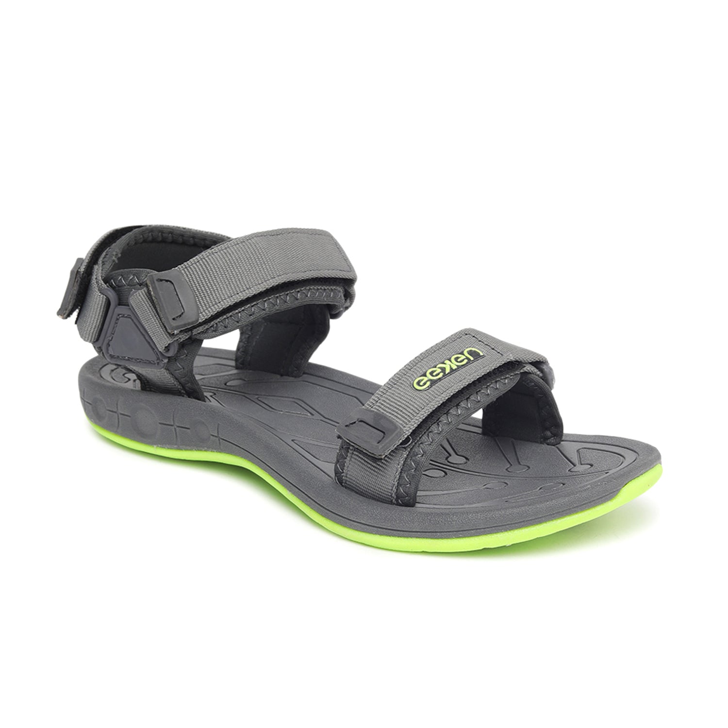 Eeken Stylish Grey And Fluorescent Green Casual Outdoor Sandals For Men
