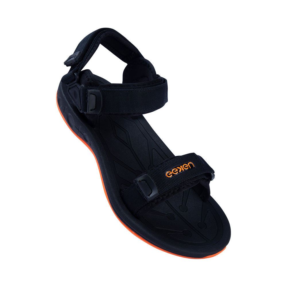 Eeken Stylish Black And Fluorescent Orange Casual Outdoor Sandals For Men