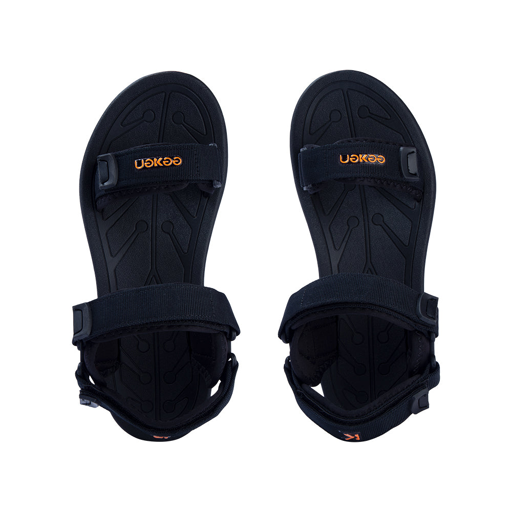 Eeken Stylish Black And Fluorescent Orange Casual Outdoor Sandals For Men