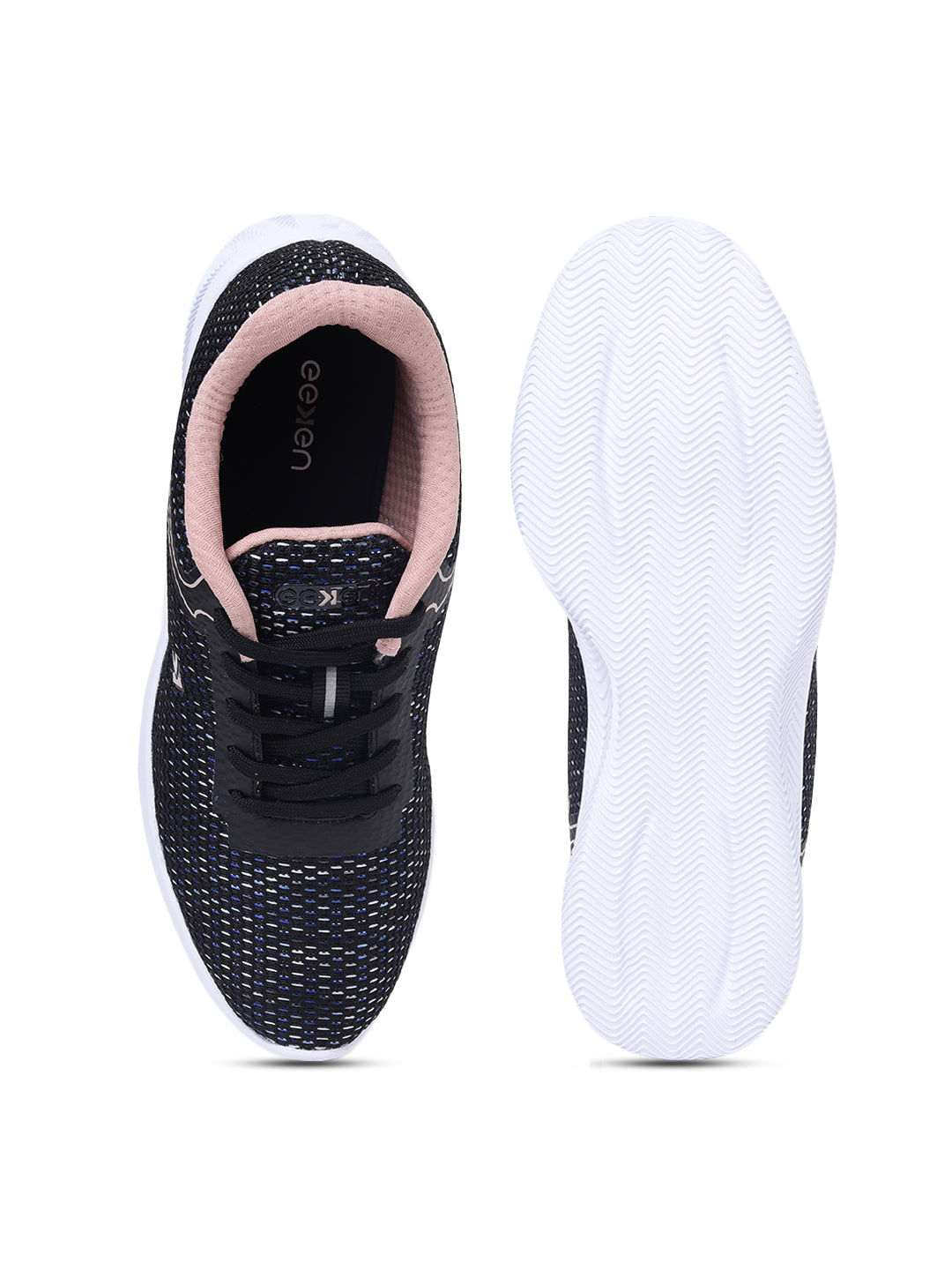 Eeken Lightweight Textured Black &amp; Peach Casual Outdoor Shoes For Women